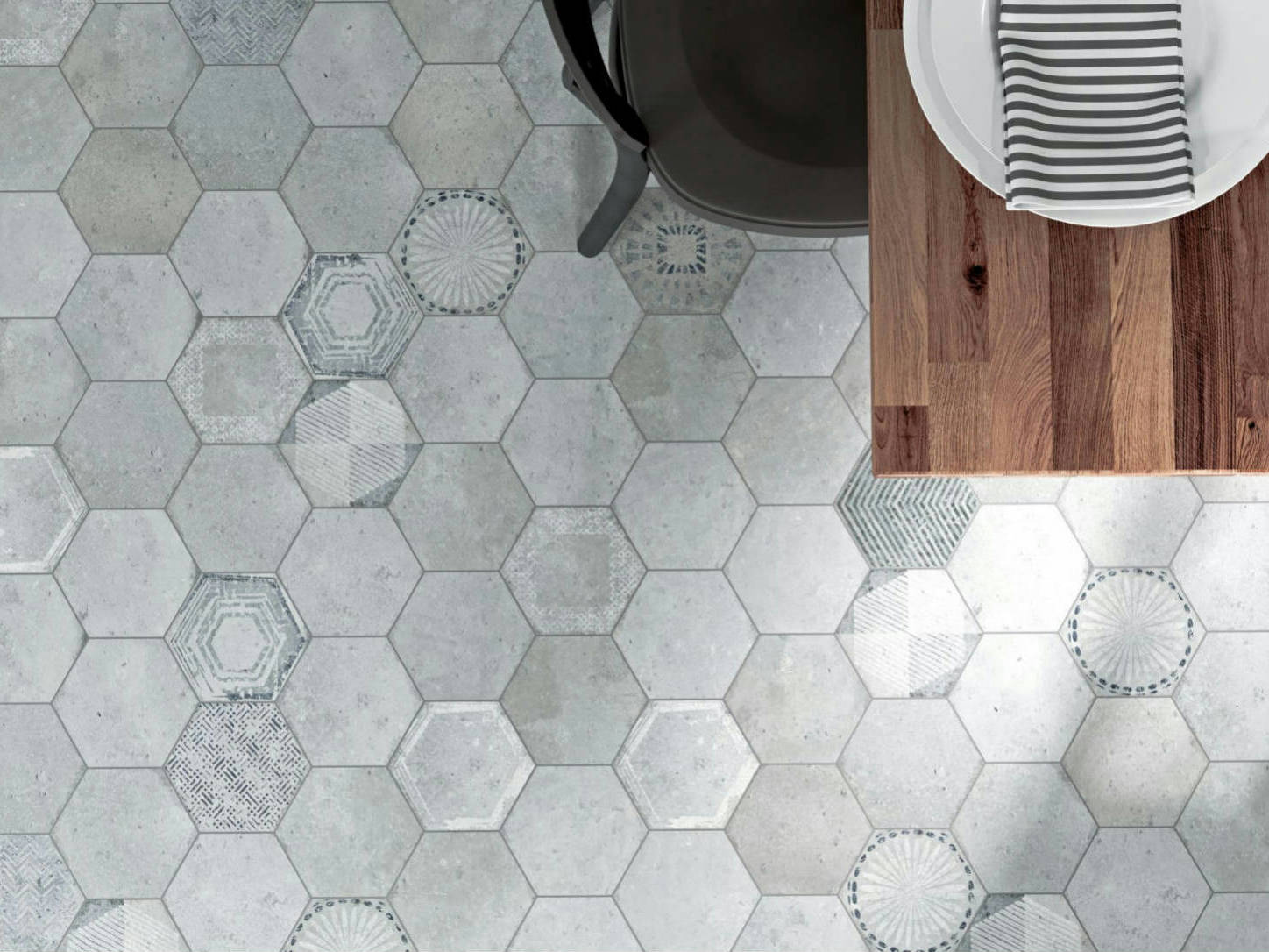 Alma 5.5x6.3” Grey and Grey Decor Hexagon | Macar's Interiors