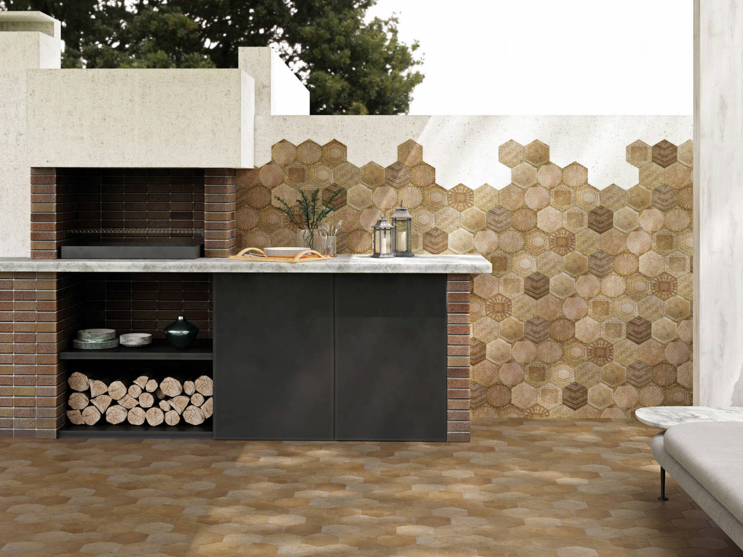 Alma 5.5x6.3” Terra and Sand Decor Hexagon | Macar's Interiors