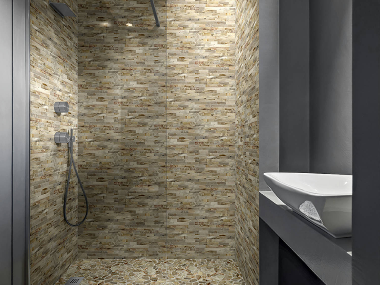 Fossil Wood Mini Opus Mix Beige Interlocking Mosaic | Macar's Interiors