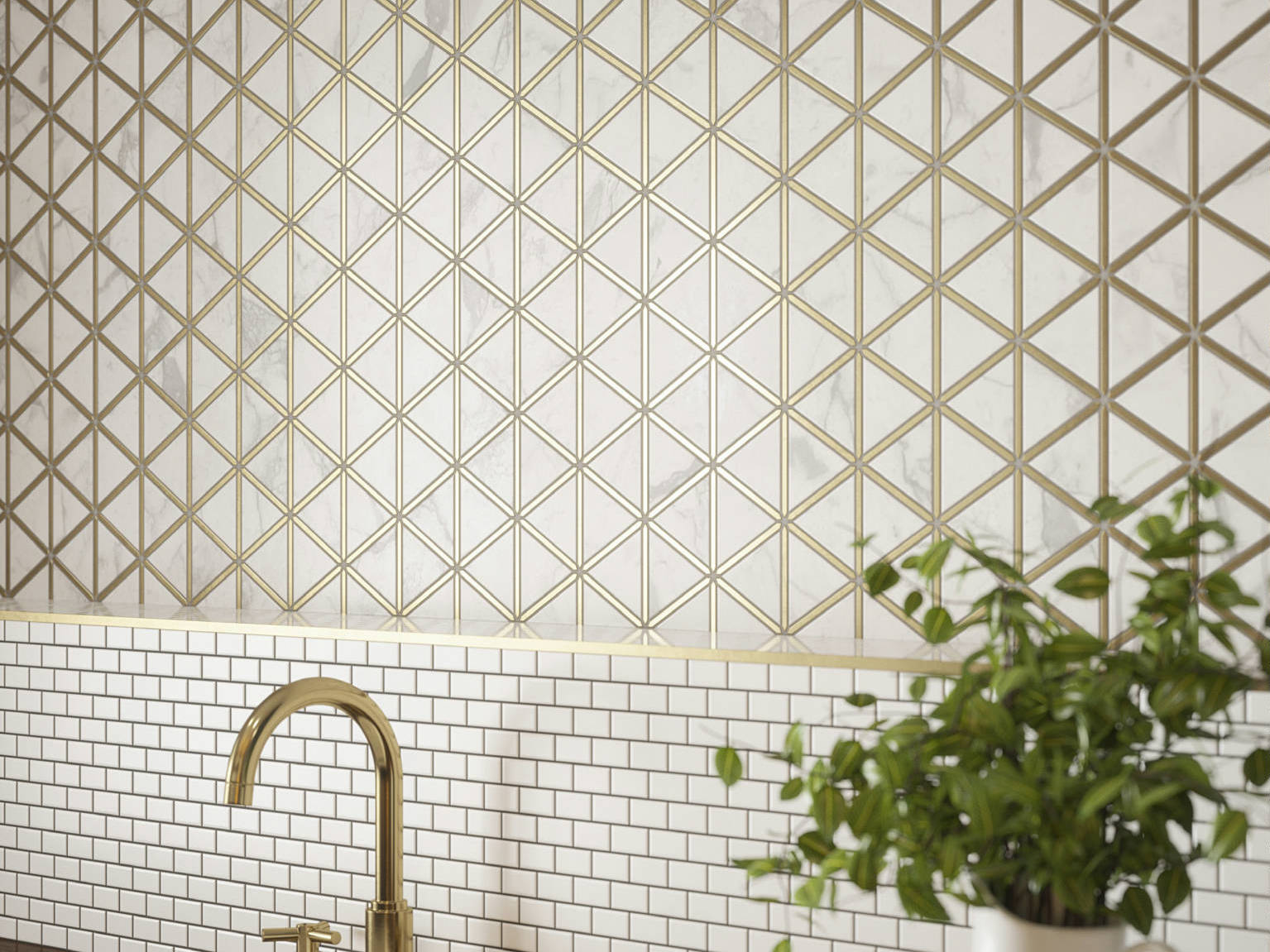 Gilded Triangles Mosaic, Creek Trail Mosaic | Macar's Interiors