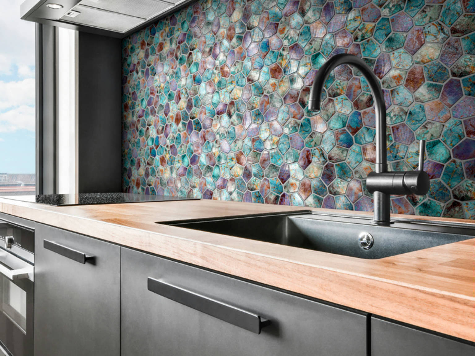 Hexagon Mix Metallic Green Rust Mosaic | Macar's Interiors