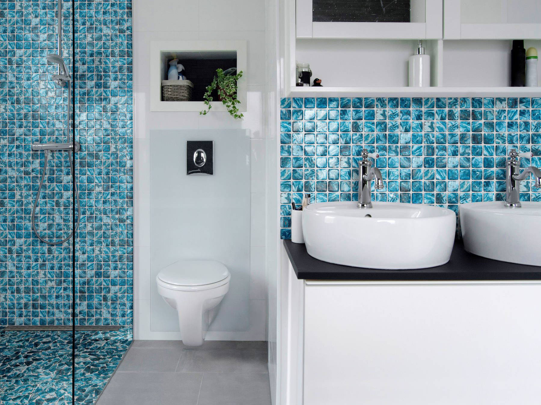 Glass Pebble Blue + Glass Square Blue Marble Pattern Mix | Macar's Interiors