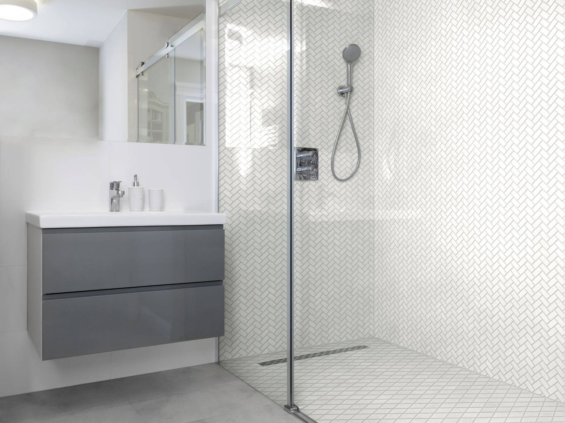 Herringbone Crystal + Crystal White  Marble Diamond | Macar's Interiors