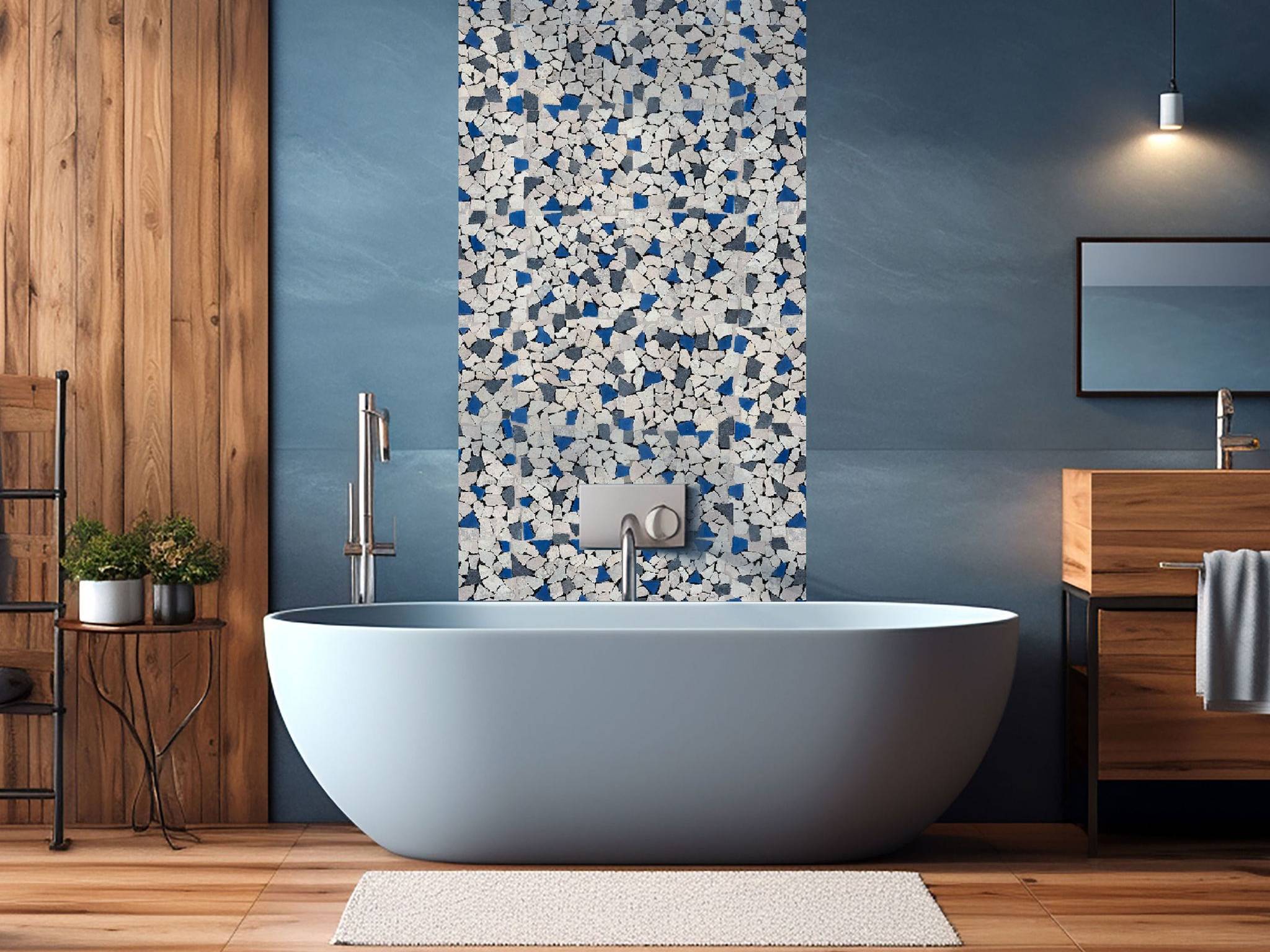 Mini Opus Beige Grey Marble Mix & Blue Glass | Macar's Interiors