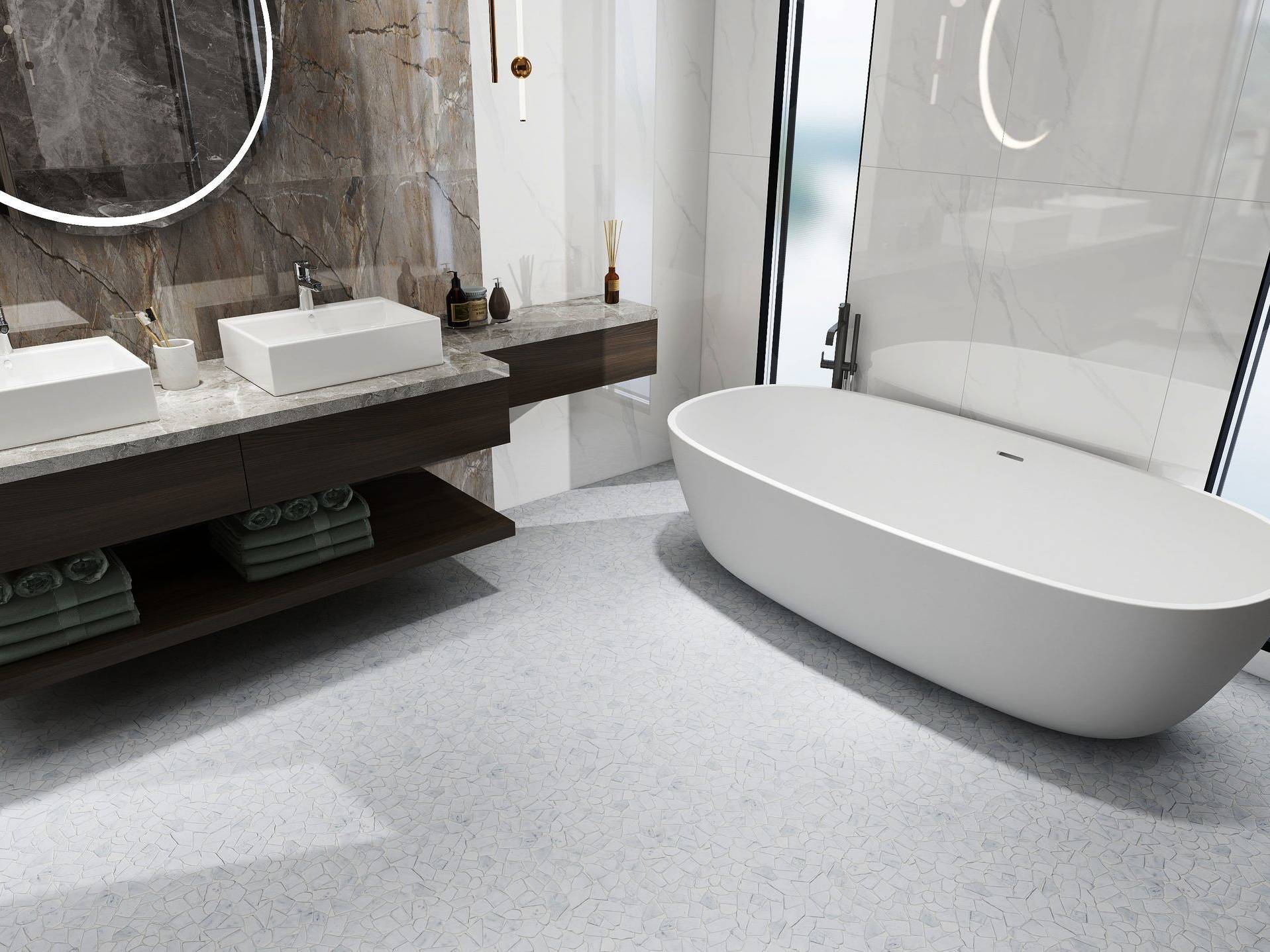 Mini Opus Matte White Grey Marble Stone Interlocking | Macar's Interiors