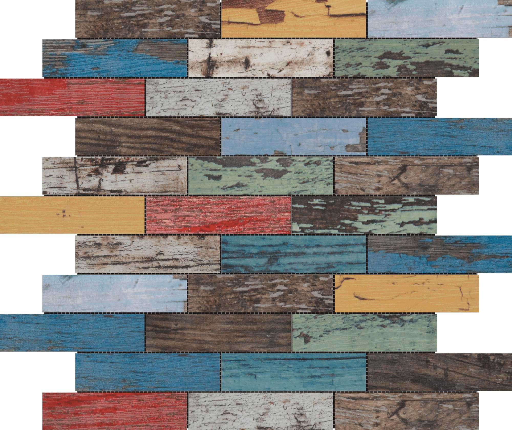 Multicolor Wood 1.1"x4" Glazed Ceramic Mosaic | Macar's Interiors