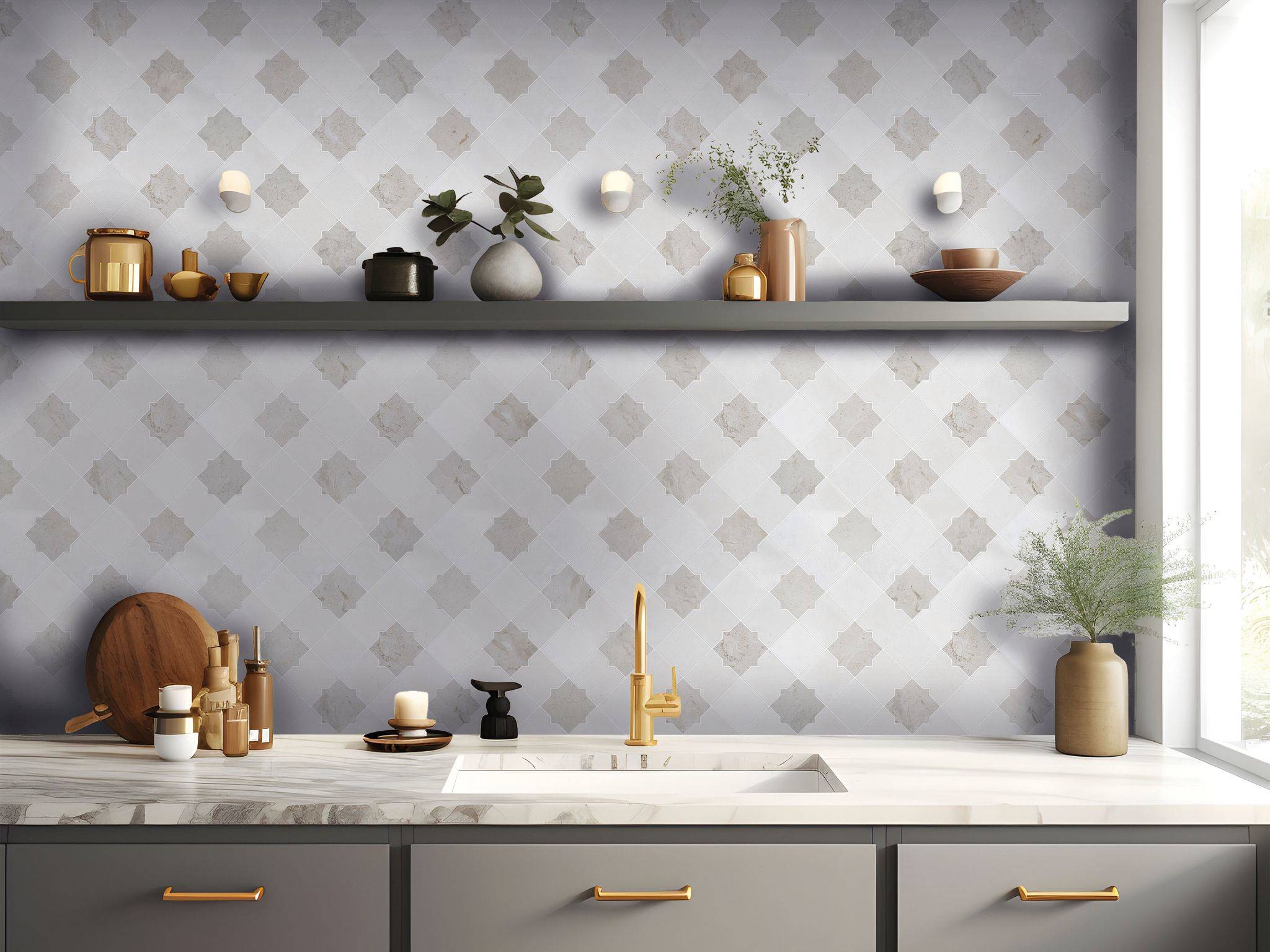 Star & Square White & Beige Mix Marble | Macar's Interiors