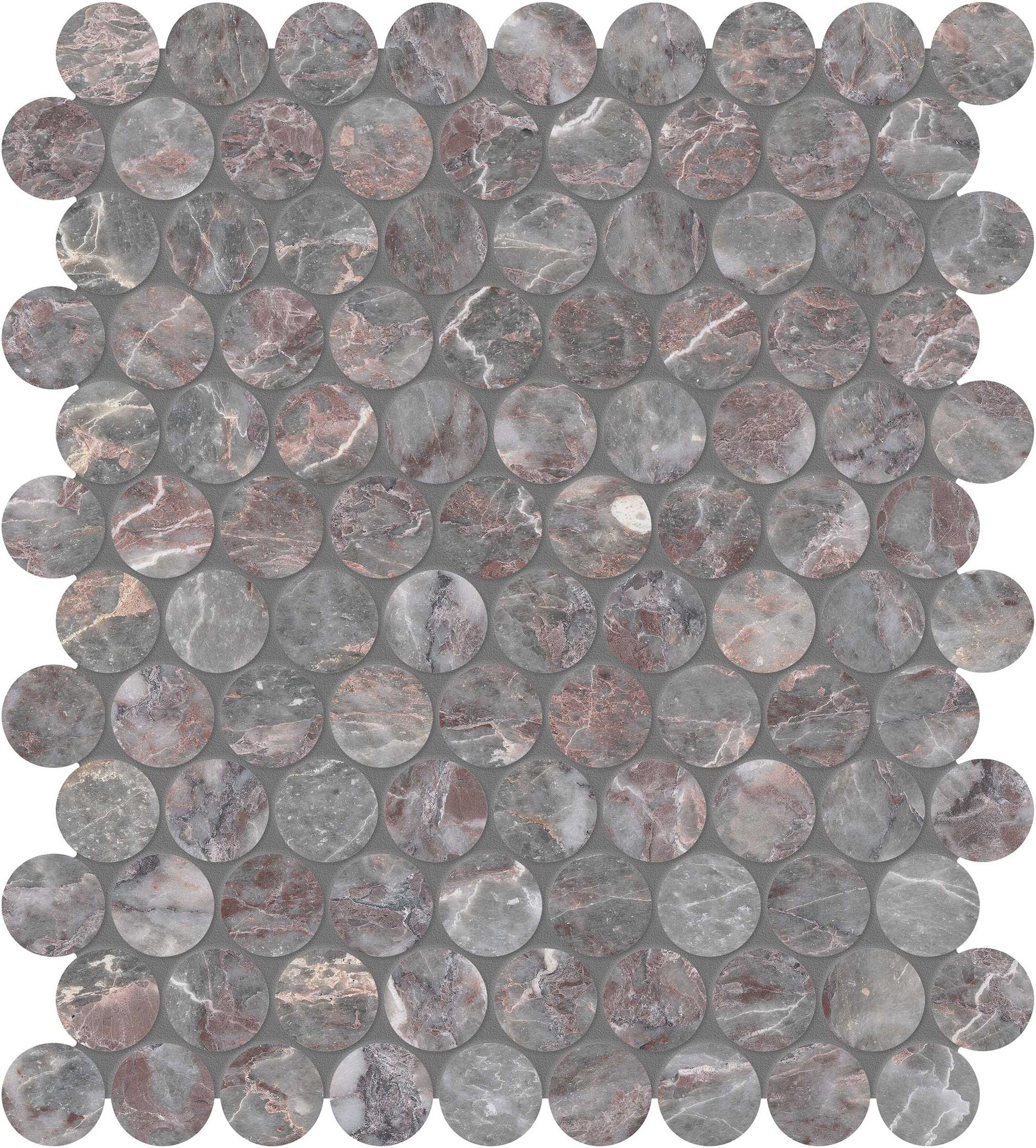 Sereno Burgundy 1.25 Penny Round Mosaic | Macar's Interiors